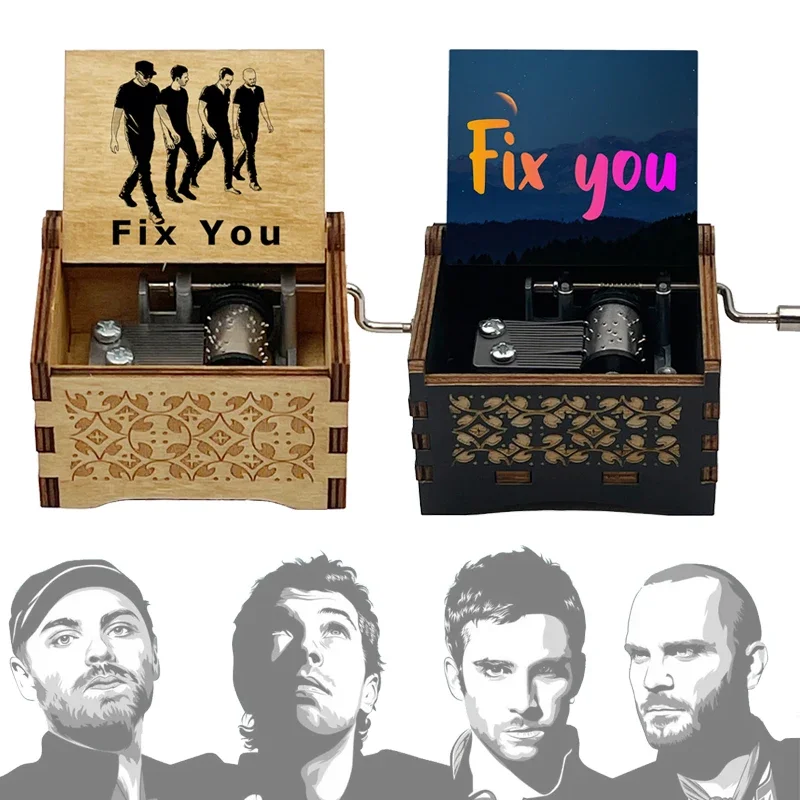 Fix You Wooden Handed Music Box British Famous Band Song Special Musical Gift for Fans Wife Fiancee Birthday Boutique Ornaments