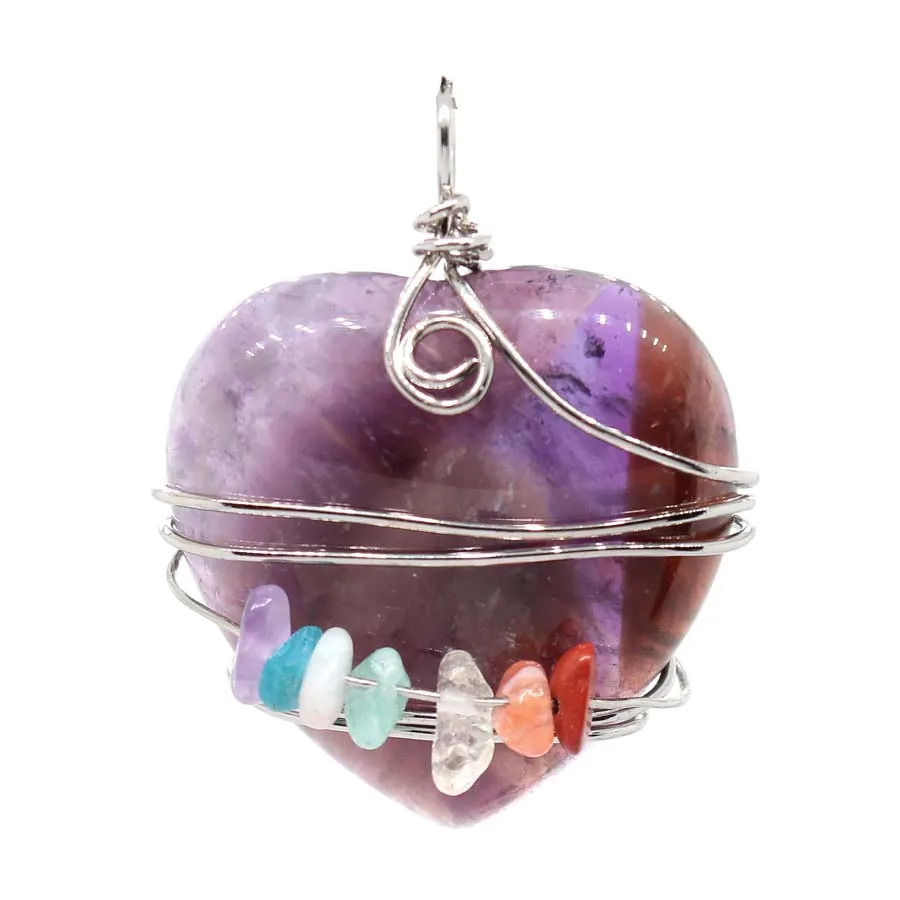 Charms Natural Healing 7 Chakra Crystal Stone Heart Pendants For Women Choice Amethyst Rose Quartz Agate Men Jewelry Making