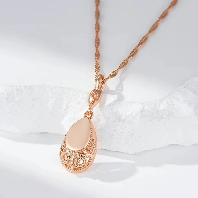 Kinel Hot Glossy 585 Rose Gold Color Pendant Necklaces For Women Simple Water Drop High Quality Ethnic Bride Daily Jewelry