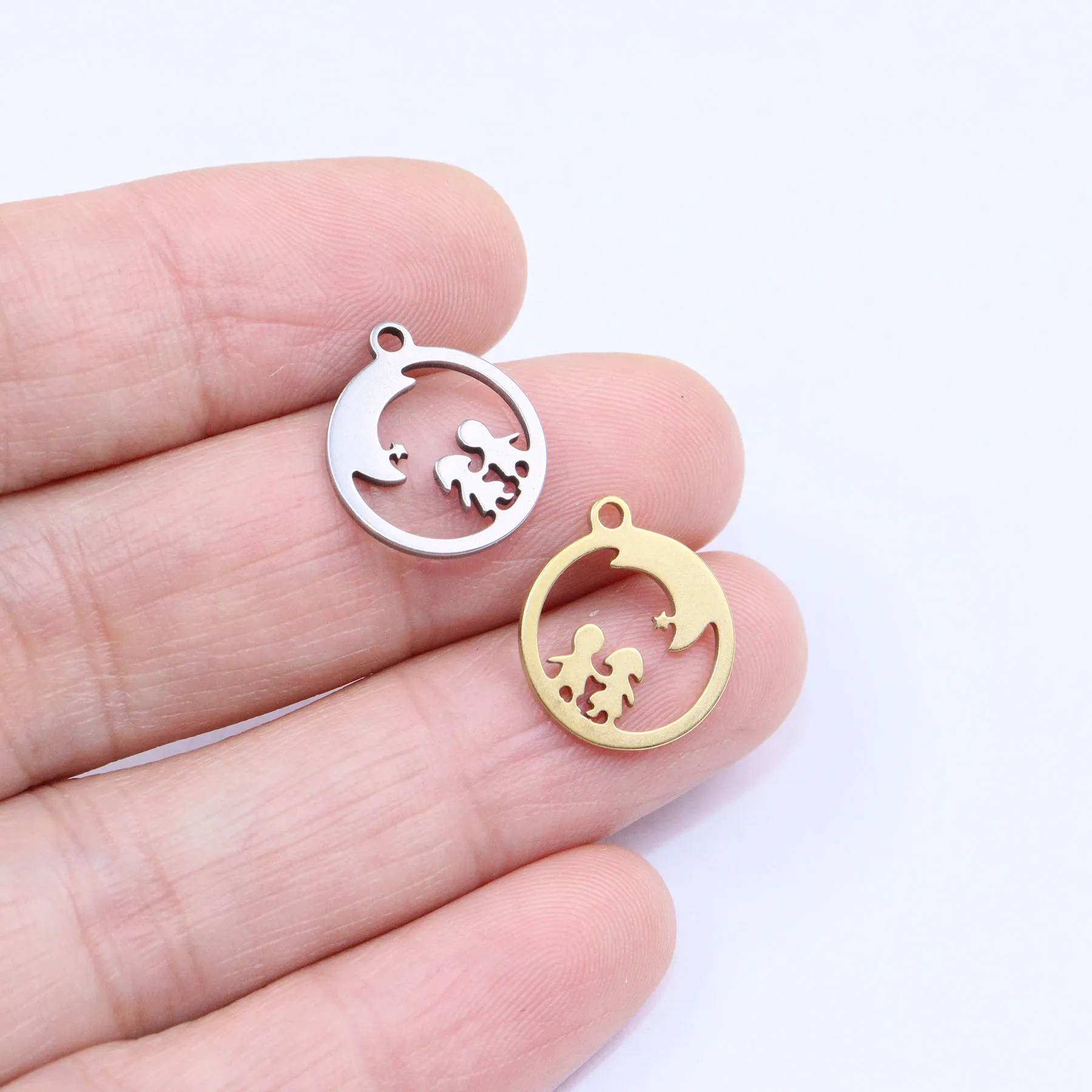 10pcs 12mm Wholesale Stainless Steel Moon Star Love Charm Fashion Jewelry Anti-allergy Pendant DIY Necklace Earrings Bracelets