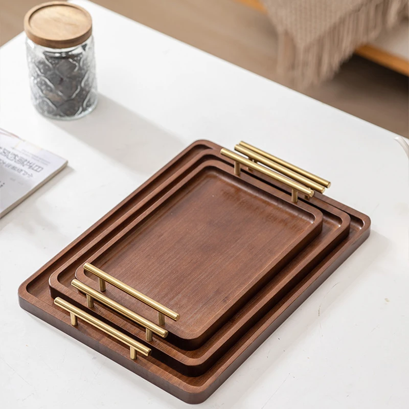 Vintage Bamboo Wooden Tray with Handles Rectangular Fruit Bread Food Sundries Serving Tray Household Kitchen Storage Trays Plate