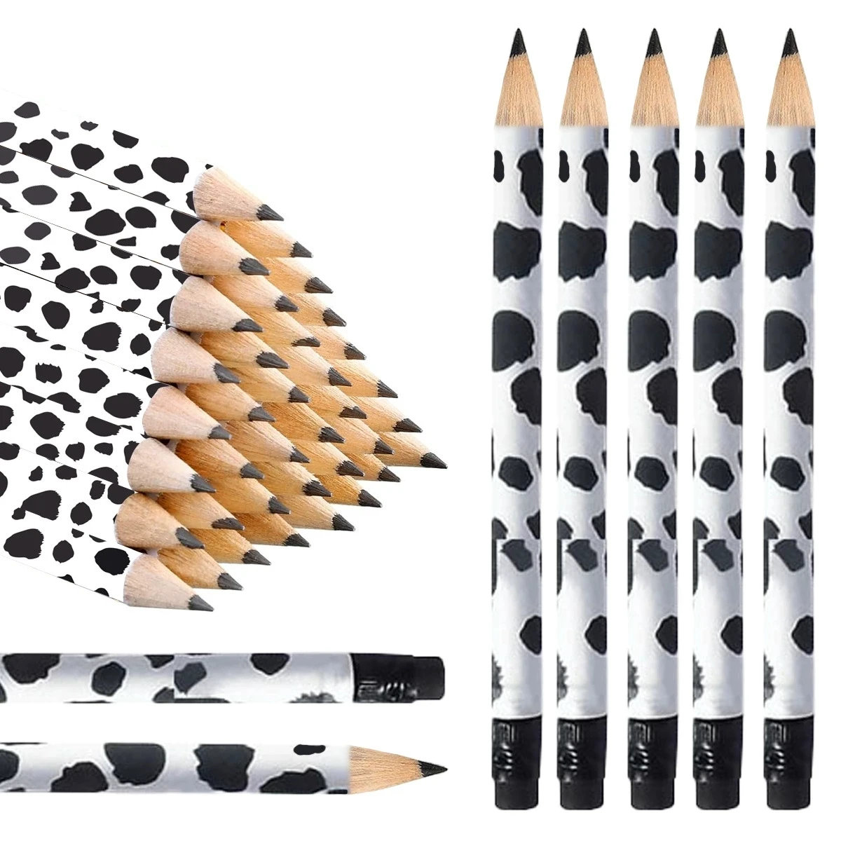 10/20/40/70 Pieces Black and White Spotted Mini Pencils 4inch Short Pencils for Wedding Season, Special Small Pencils for Weddings, Smooth Writing Without Needing Sharpening, Perfect for School, Office, with Eraser (Random Color), Project and School Stationery