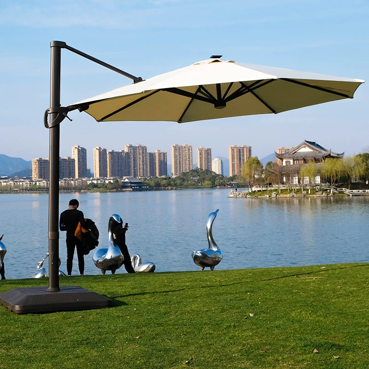 Modern Square Shape Solar LED Aluminum Patio Umbrella with Waterproof Fabric for Courtyard & Beach Use