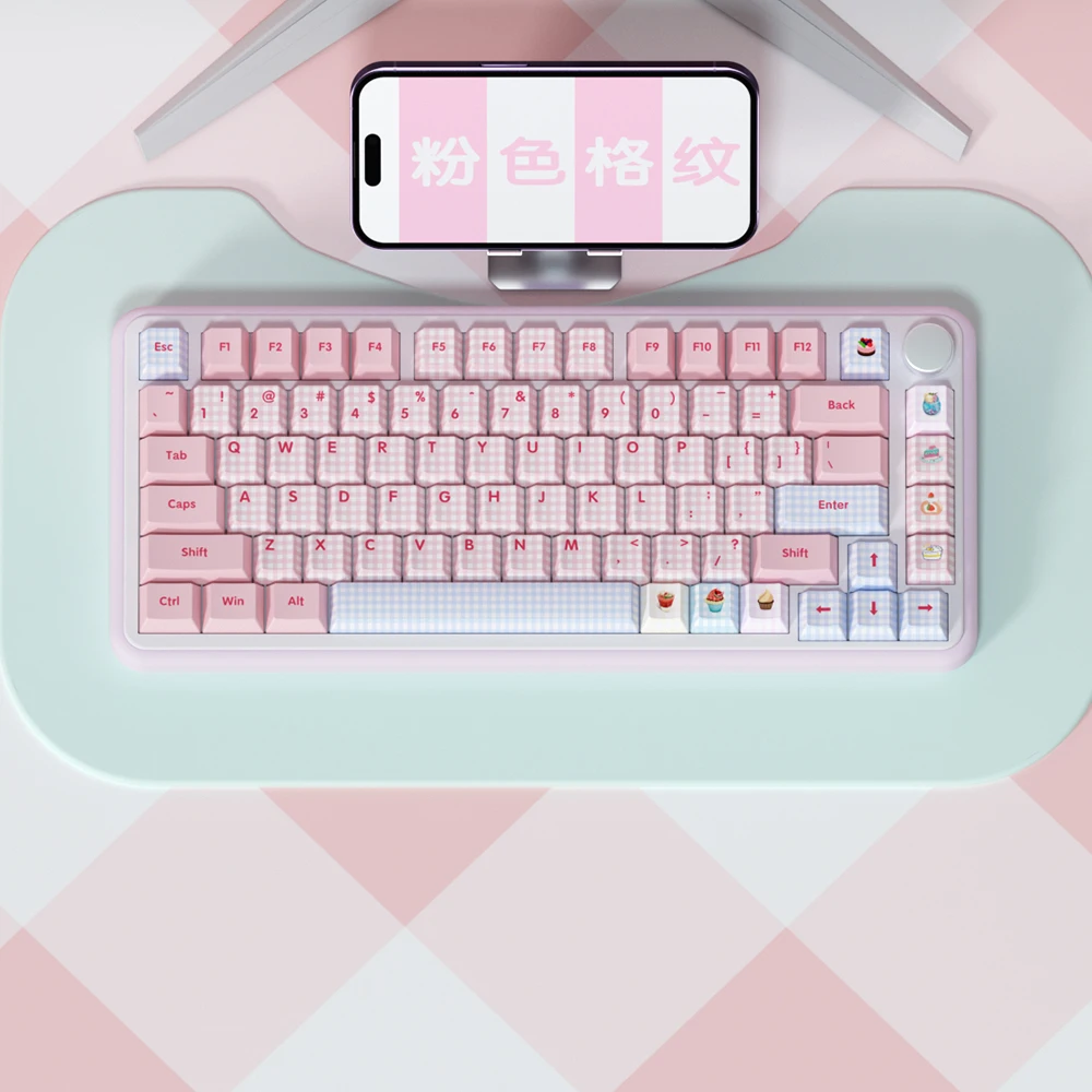 Japanese Blue and Pink Plaid Japanese Double Spell Keycap, Original Height PBT 68/75/87/98/99 Keyboard Cap