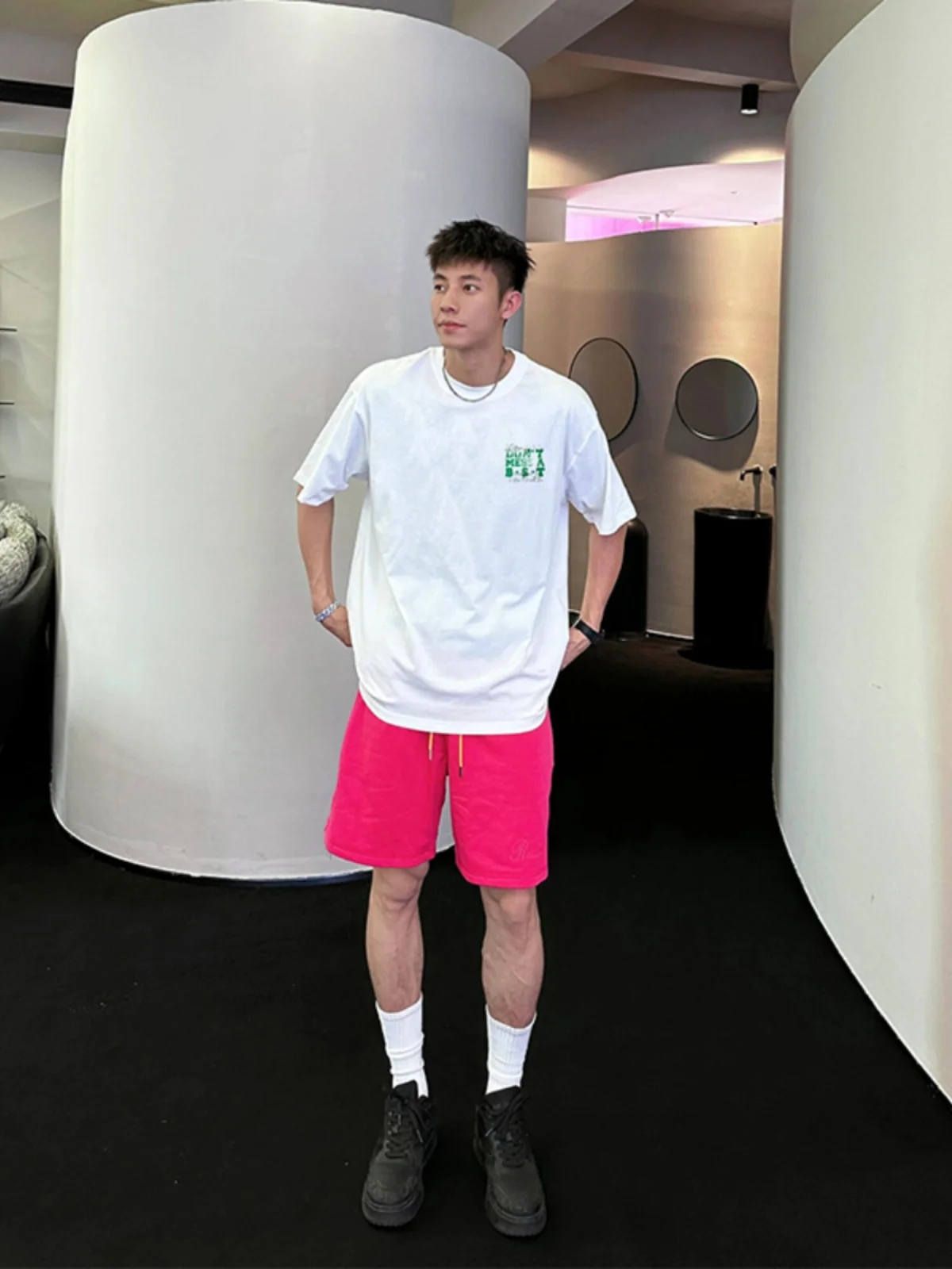 

Rose Red Heavyweight Men's Sport orts Summer Dopane Outdoor Beach Pants High Street Sli Fitn Five-Quarter Length