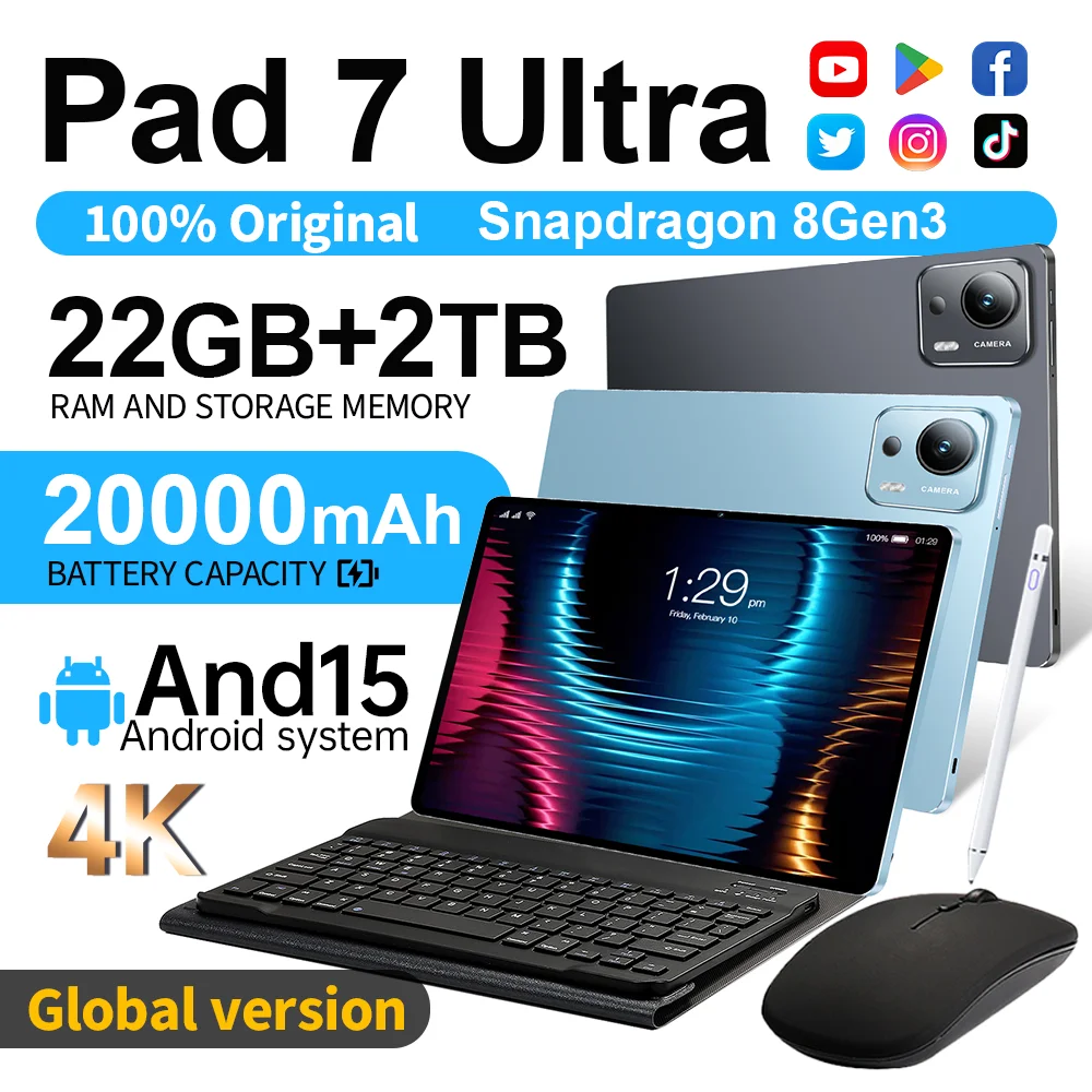 yZ[z2025NV^IWiPad 7 Ultra^ubgAAndroid 15/ Snapdragon 8 Gen3/ 22GB 2TB/ 11.9C`HD 4K/ 20000mAh/ fASIM 5GAWiFi GPS