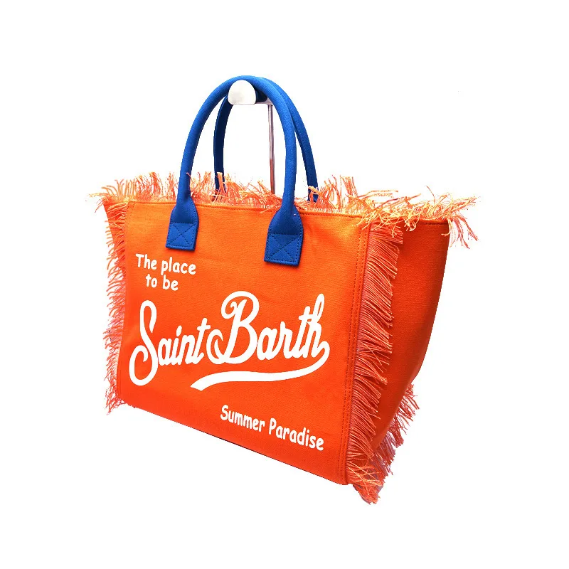 Bolsa feminina de vitalidade laranja, bolsa de lona de grande capacidade, com design pendão, nova para o verão