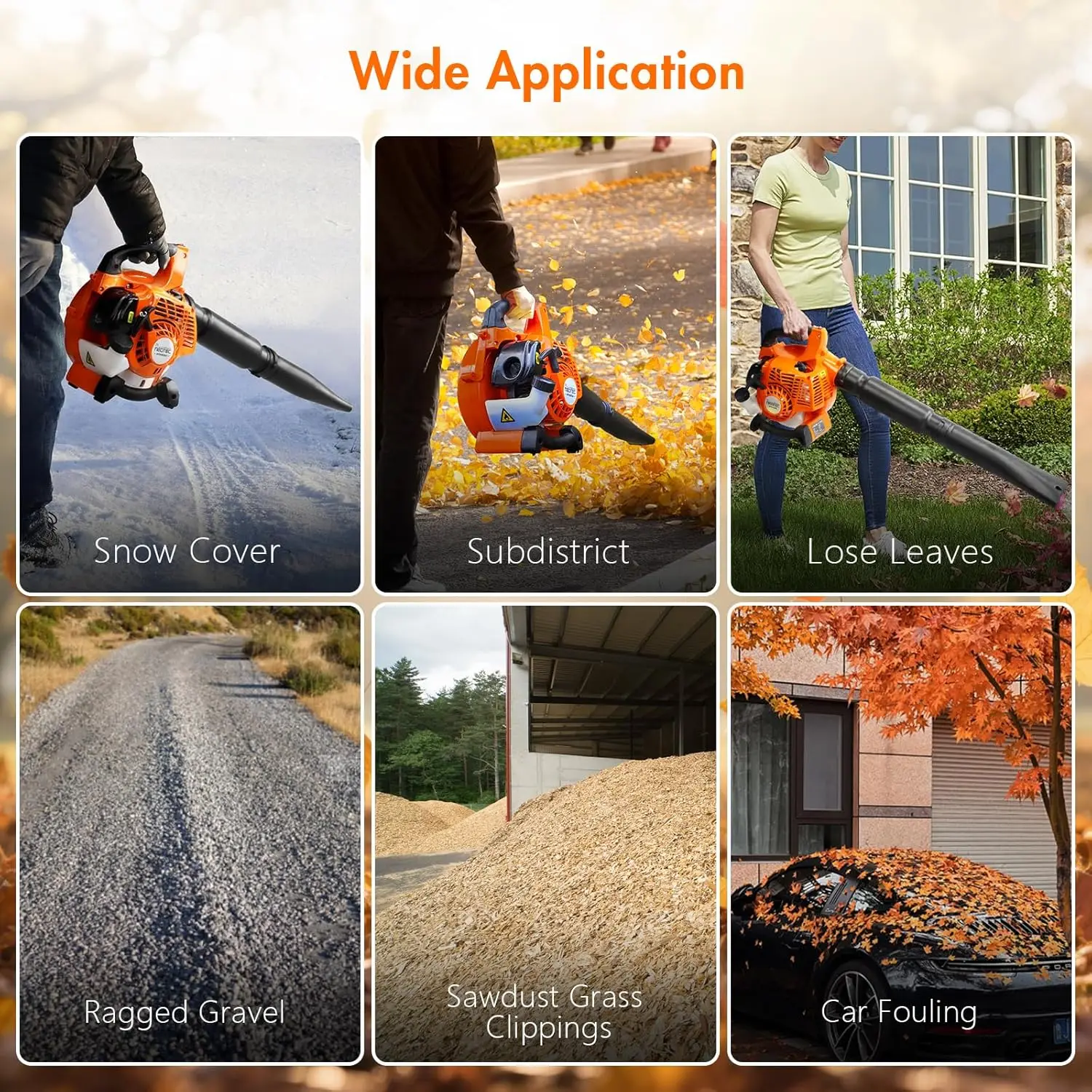 3 in 1 Gas Leaf Blower 2-Cycle Handheld Cordless Leaf Blower with Mulcher and Vacuum Bag, 25.4cc, 432CFM, 180 MPH, Ergonomic