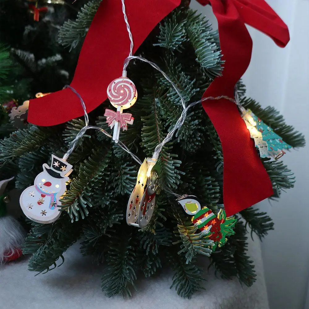 Guirxiété Lumineuse de Noël, 10 Motifs de Noël, Art du Fer Kawaii, Guirxiété Lumineuse LED Portable Créative, 1.65m, 10 Lumières