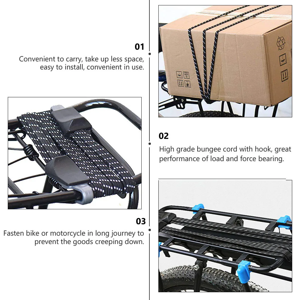 4Pcs Bike Luggage Elastic Straps Durable Rubber Bungee Cords Strong Load Bearing Motorcycle Luggage Secure Bike Straps