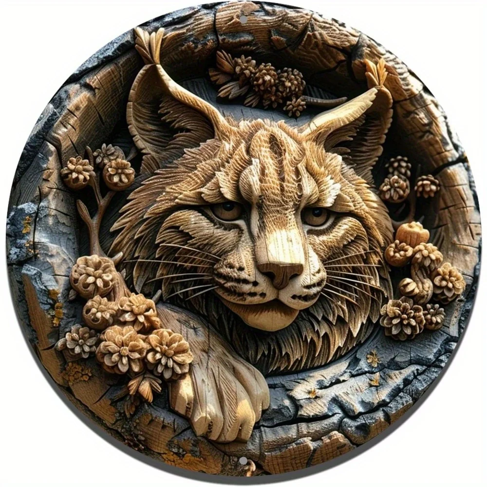 

Round Aluminum Flat Sign, Cougar Oil Painting Landscape, Realistic Style Decoration, Office Room, Home Door Decorations, as Gift