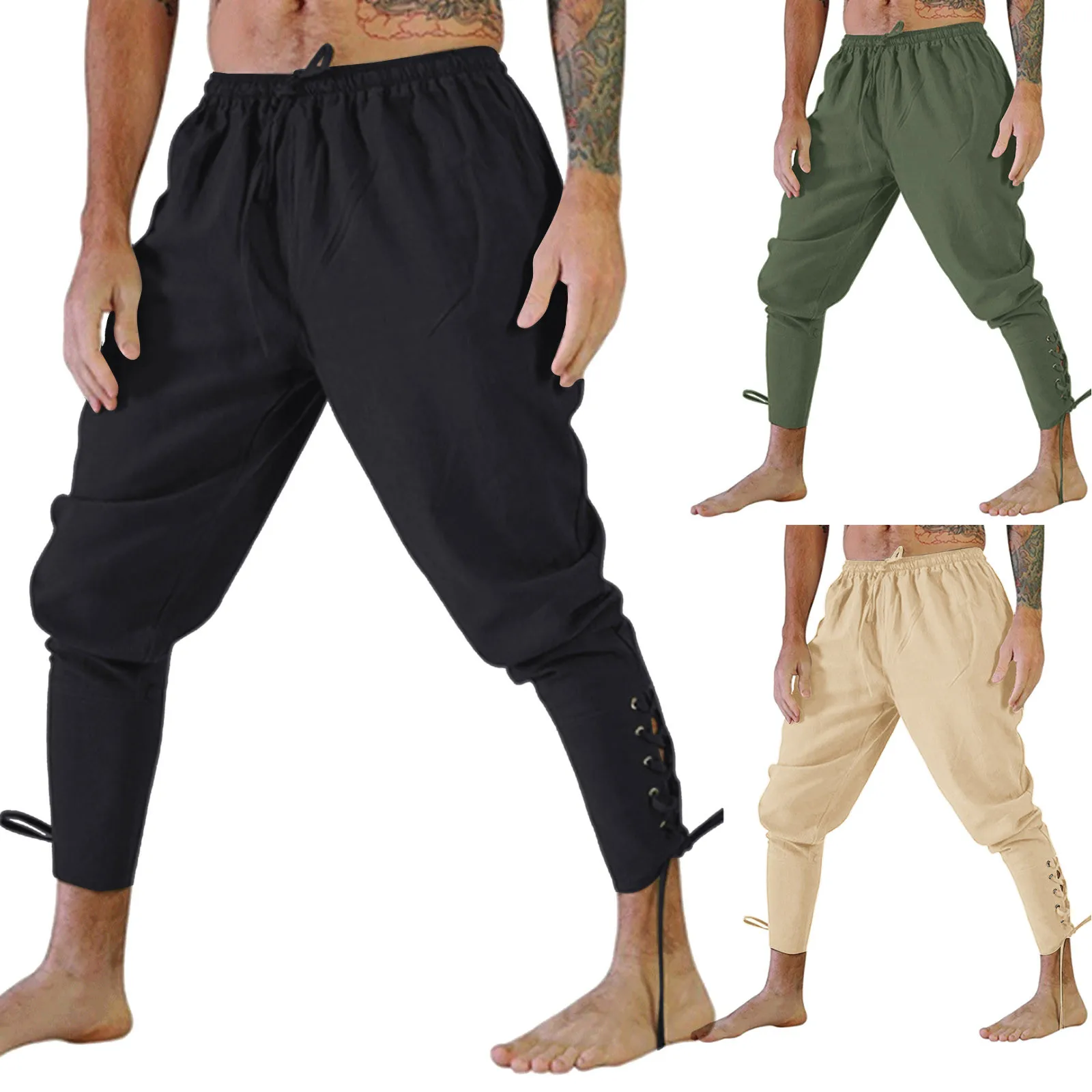 

Men Medieval Trousers Adult Men Leg Bandage Loose Pant Halloween for Man's Adult Pants Cosplay Costume Lace Up Leggings Pants