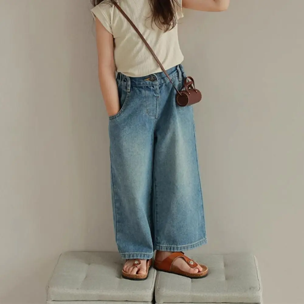かわいいストレートジーンズハイウエストルーズ子供 Y2K ジーンズワイドレッグカウボーイパンツ小さな女の子デニムパンツ女の子ギフト