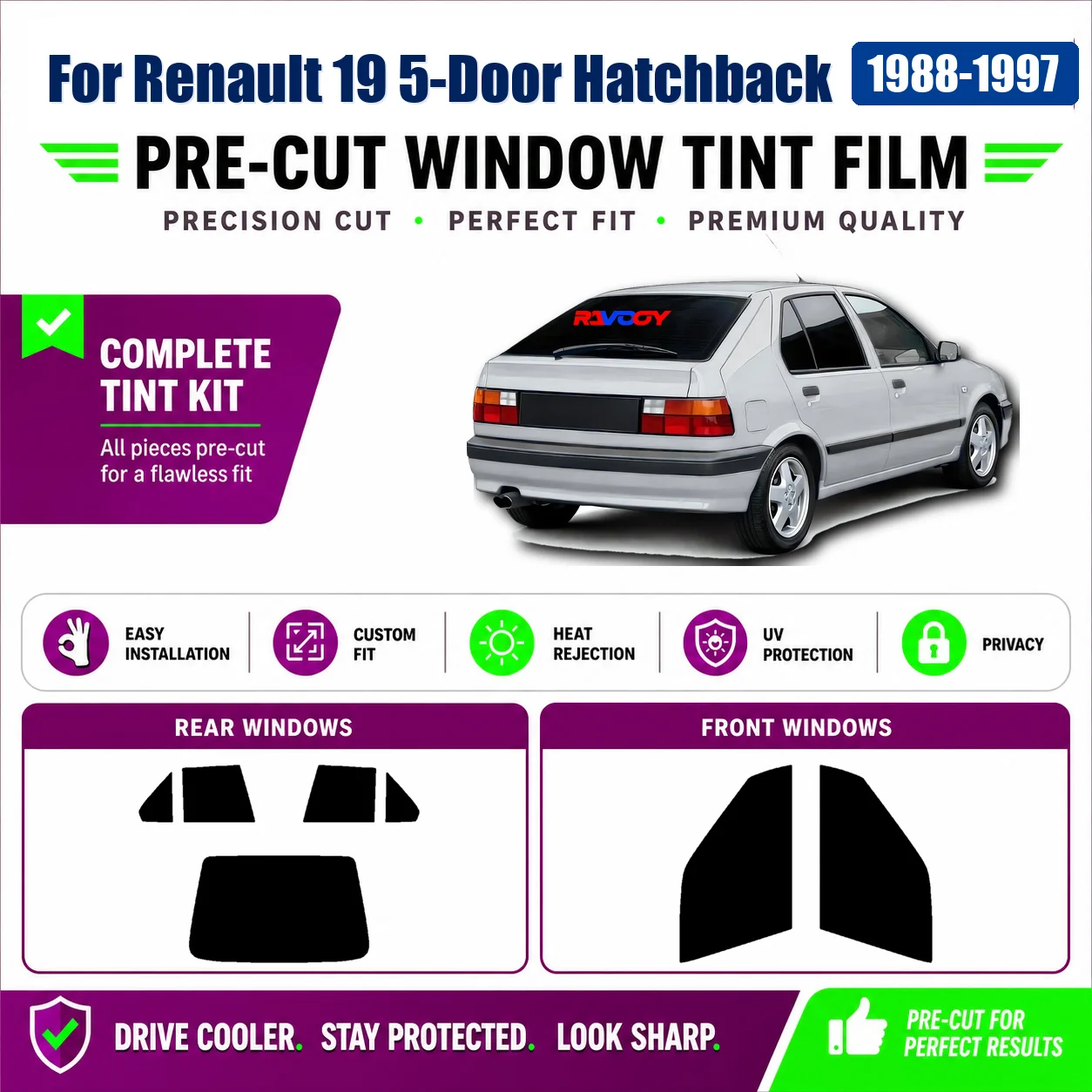 for-renault-19-5-door-hatchback-1988-1997-glass-tint-kit-custom-fit-complete-window-ravooy-heat-reject