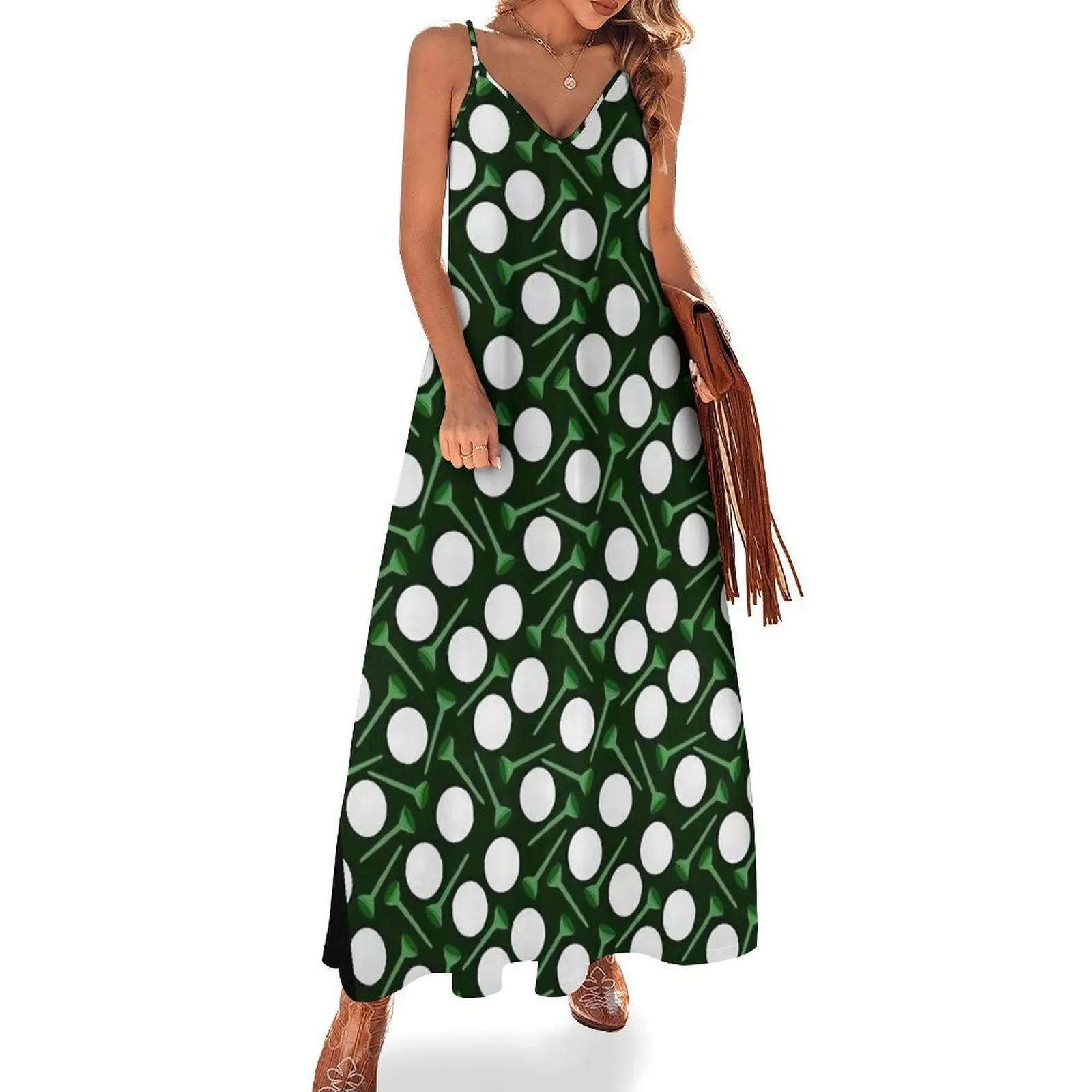 Robe longue ample pour femme, t-shirts et balles de golf en fibre verte