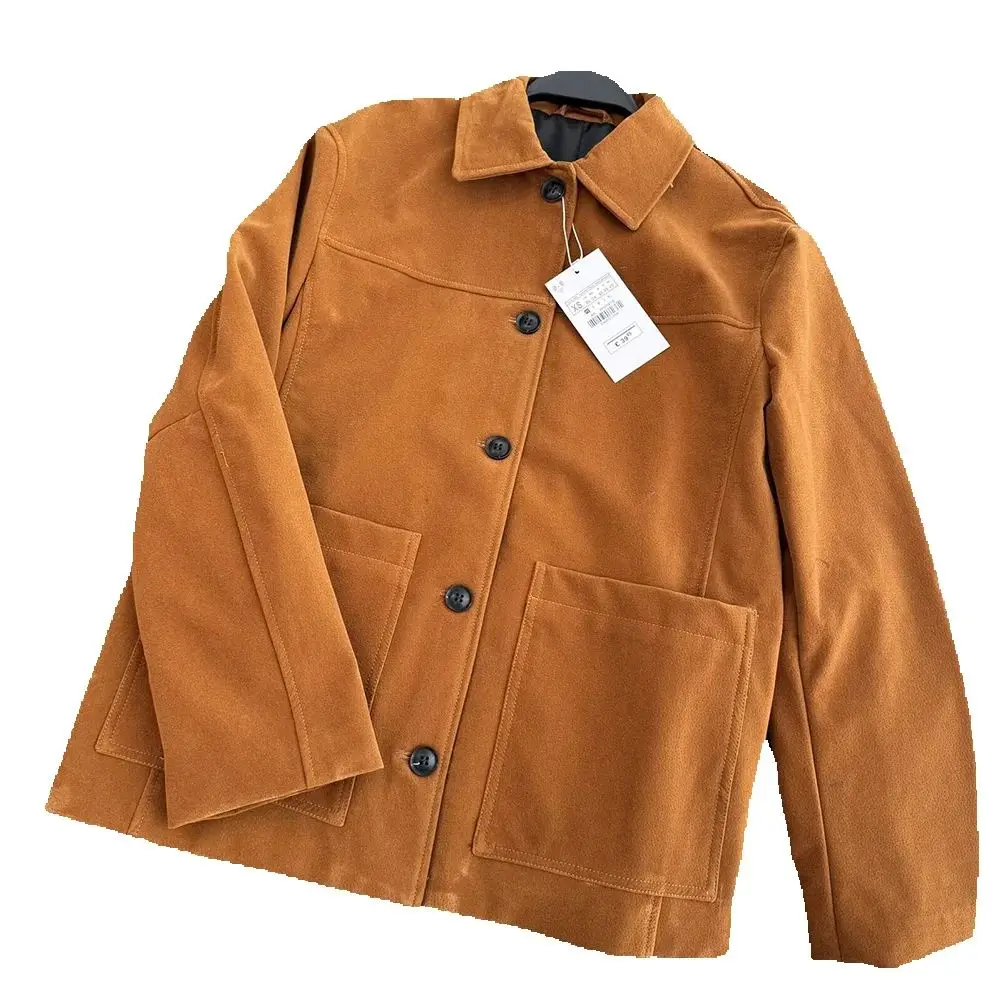 

Осенний новый высококачественный костюм с длинными рукавами и лацканами, замшевая кожаная куртка для женщин