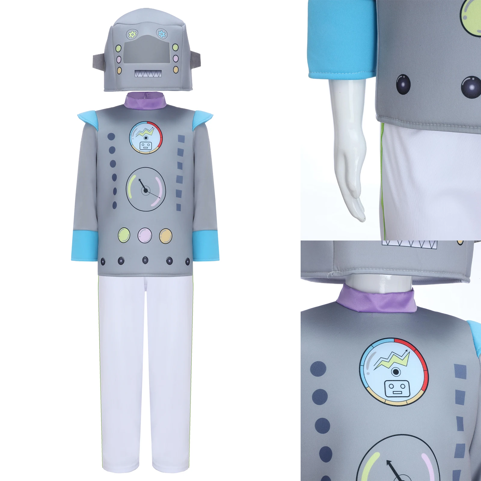 

Детский милый карнавальный костюм робота, рубашка с длинными рукавами и принтом, топ и брюки, головные уборы с роботами, карнавальное праздничное платье на Хэллоуин