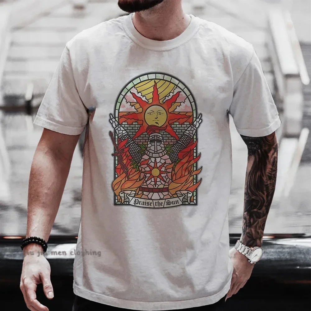 

Sun Church T-shirt, Dark Souls Men's Sun Praise Youth T-shirt Summer New 100% Cotton T-shirt Fashionable pattern T-shirt