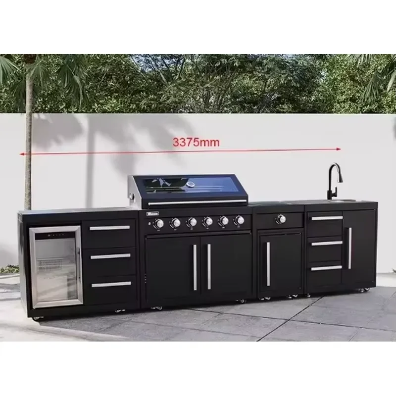 Stainless Steel Outdoor Kitchen Cabinet with MINI Glass Fridge and LED Light Outdoor Kitchen Cabinet Wholesale for