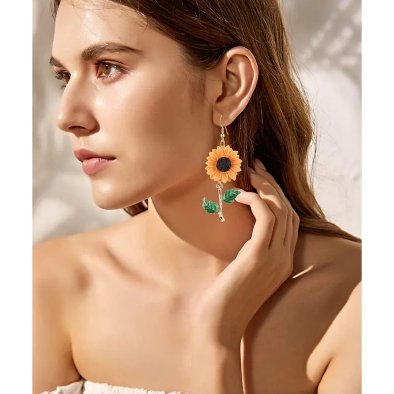 Boucles d'oreilles en résine fleur de tournesol pour femmes, mode coréenne, boucles d'oreilles de créateurs drôles, élégantes, uniques, géométriques, amusantes, tendance