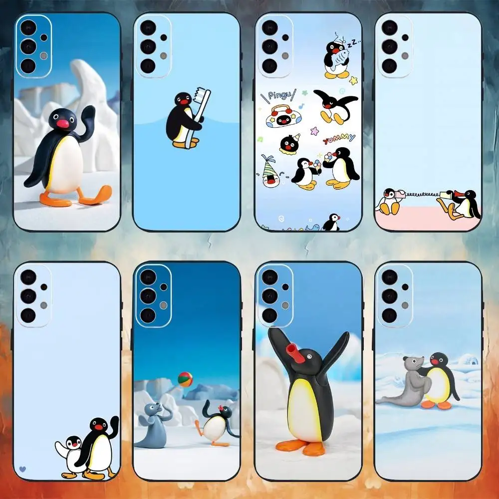 Capa de telefone pinguim pinguim dos desenhos animados para samsung s25, s24, s21, s22, s23, s30, ultra, s20, plus, fe, nota, 10.9,5g capa preta