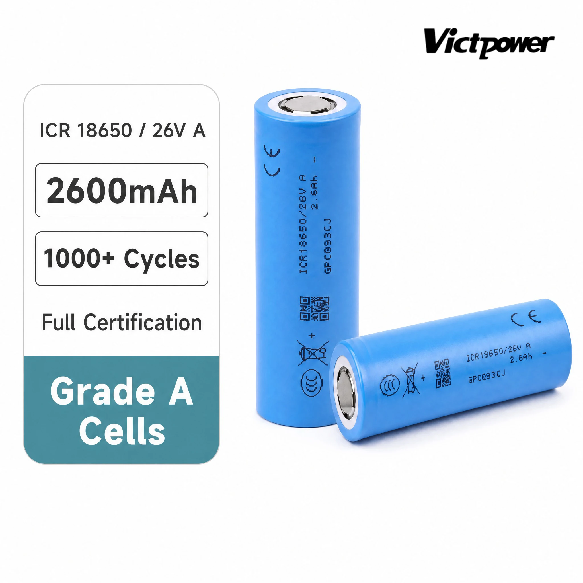 10pcs Original A-grade 18650 Battery Victpower INR 18650 26VA 3.6V 2550mAh 5C 13A Battery Rechargeable High Performance Battery
