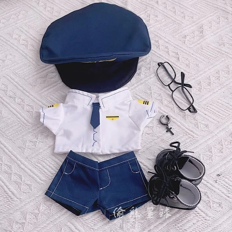 20cm baby clothes in stock, flying suits, cool uniforms, hats, neckties, cotton dolls, cute and cool doll outfits