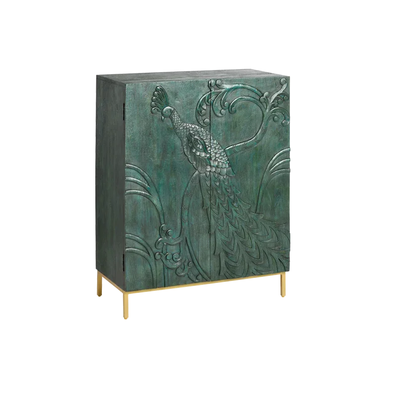 French retro style solid wood shoe cabinet simple carving American medium and ancient style peacock cabinet