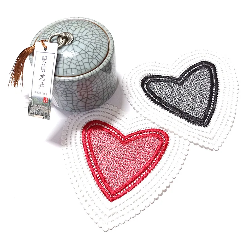 2PCS Love-shaped coaster table mat insulation pad water soluble lace embroidery flower patch embroidery pocket flower accessorie