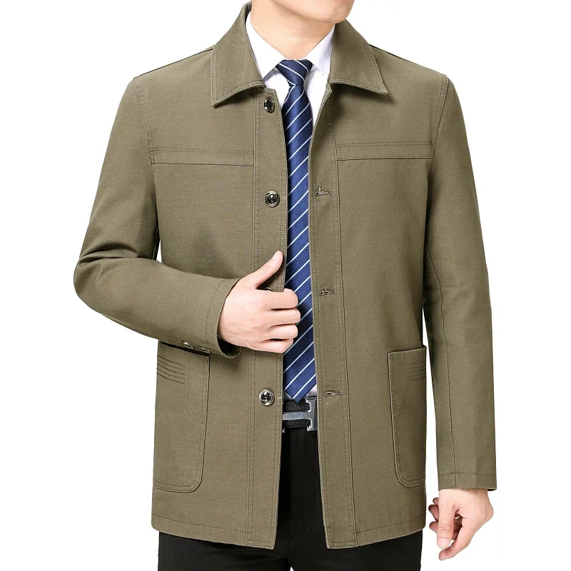 

2023 Middle-aged and Old Cotton Jacket Male Dad Spring and Autumn Middle-aged Lapel Trench Large Version with Buttons Coat