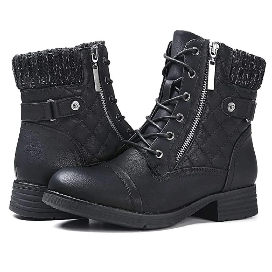 Outdoor casual and comfortable women's shoes, warm solid color round toe women's boots, side zipper flat bottomed Martin boots