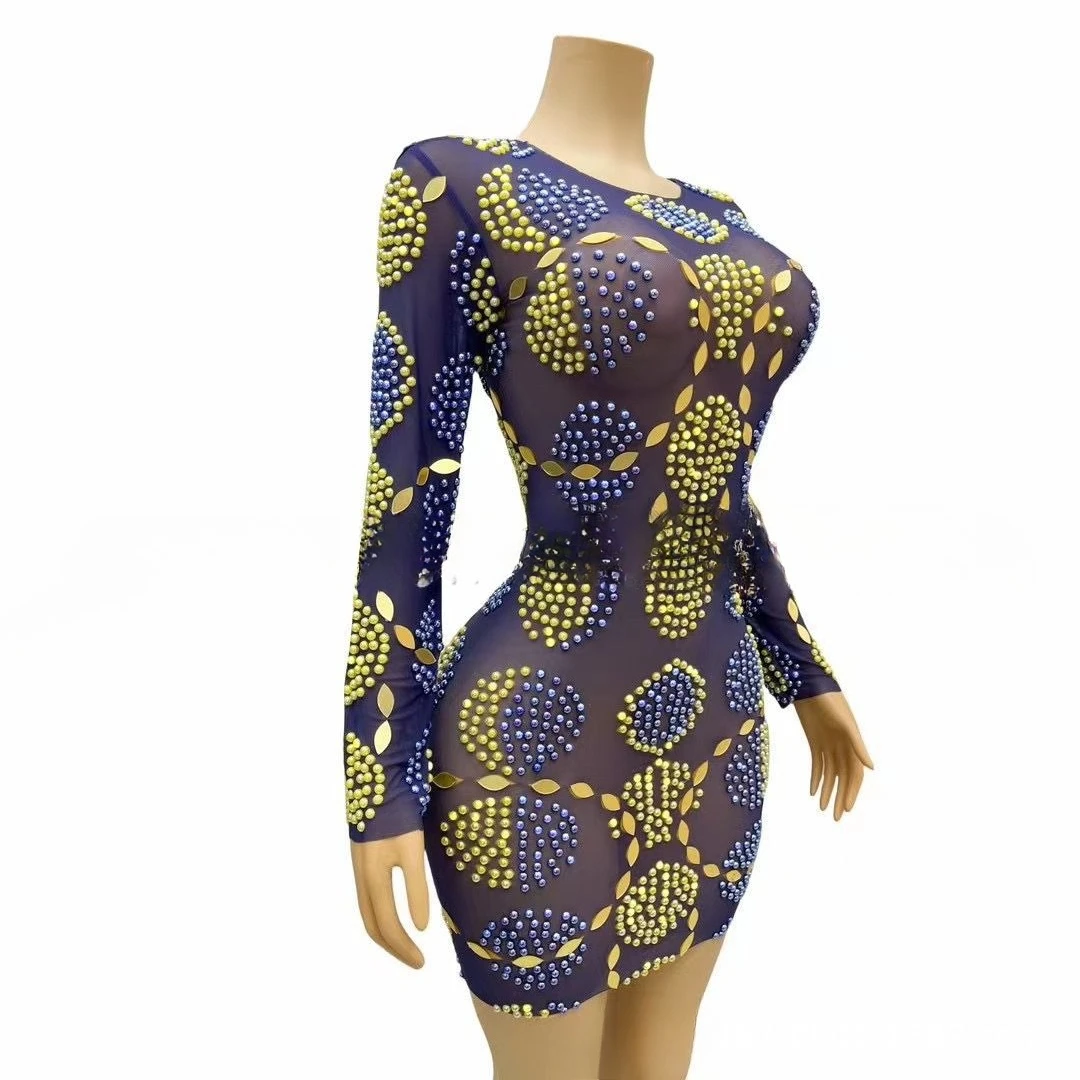 2026 Performance Costume Perspective Mesh Contrast Color Evening Dress Ball Modern Dance Dance Costume Talent Show Jiang Beauty