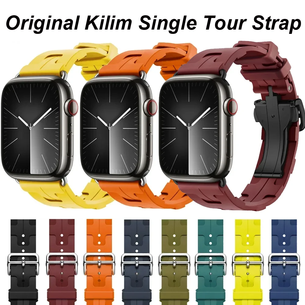 Original Logo Kilim Single Tour Strap For Apple Watch Band 46mm 45mm 44m 40 41mm 42mm 49mm Ultra 2 SE 8 9 7 6 10 Rubber Bracelet