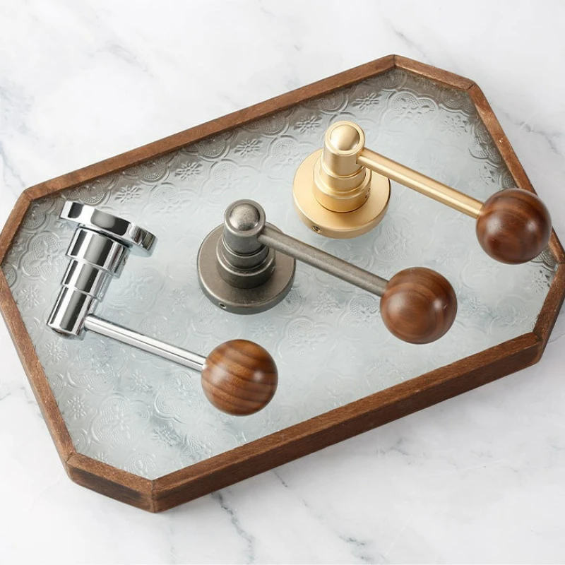 ミニマリストラグジュアリースタイル住宅室内ドアロック-ウォールナット材寝室用静音分割ハンドルロック