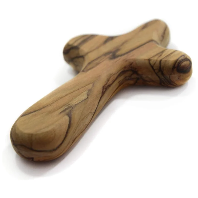 A88E-4Inch Hand Held Olive Wood Clinging Cross Fine Prayer Comfort Holding Wooden Cross - Hand Held Palm Size