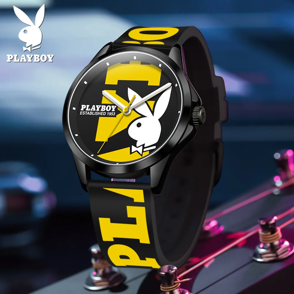 PLAYBOY New Fashion Trend Quartz Watch for Men Waterproof Silicone Strap Wrist Watch Men High Quality Elegant Luxury Man Watch