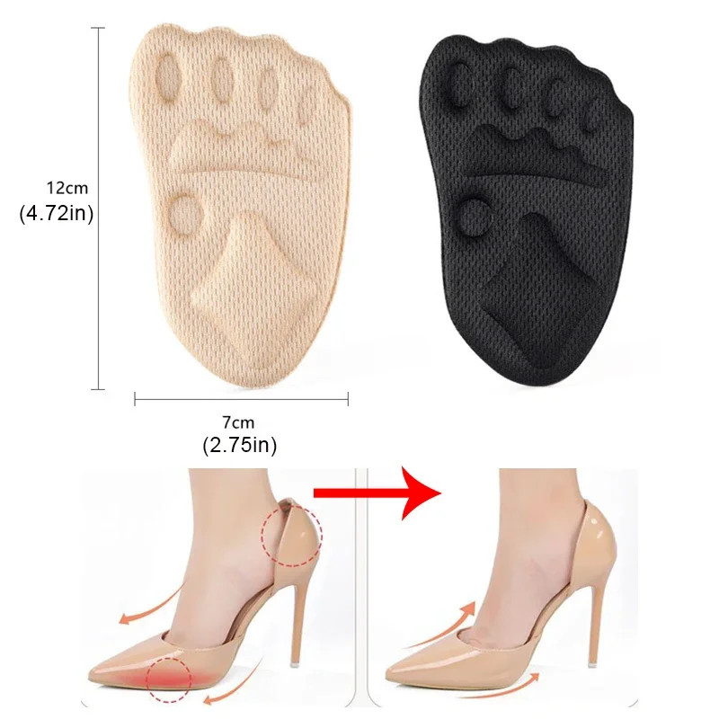 Almohadilla para el antepié de zapatos de tacón alto para mujer, antideslizante, suela de medio tamaño, absorción del sudor, plantillas de inserción de protección para los pies, 1 par