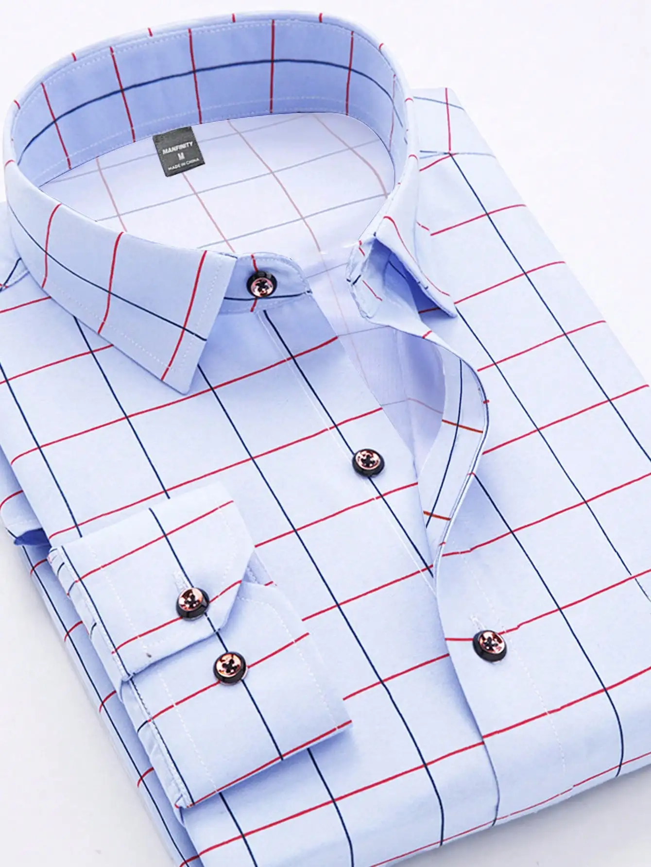 

Men's Light Blue Grid Pattern Long Sleeve Casual Shirt for Office & Daily Wear
