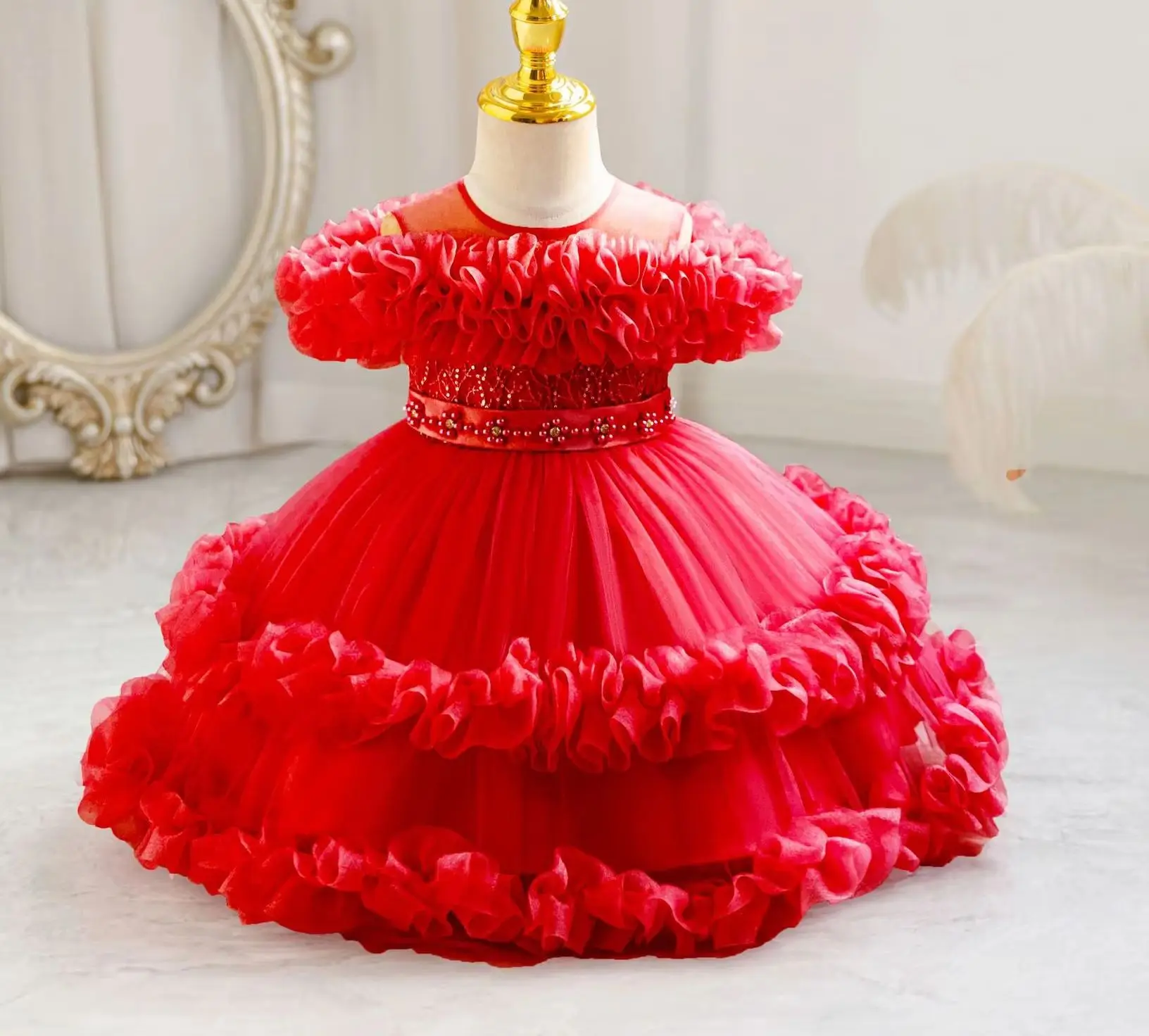 Baby Girl Princess Dress Girl Elegant Dresses for Party Pearls Tutu Gown Kid Clothes 0-4 Years