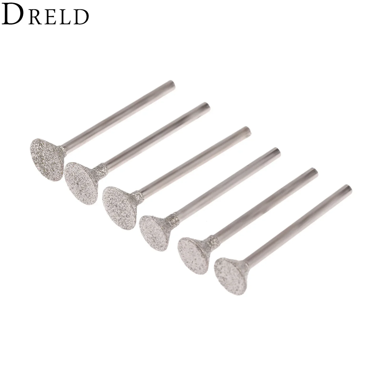 DRELD-Cabezal de pulido de diamante para taladro Dremel, brocas de 3mm, vástago, Jade, piedra, tallado, herramienta de grabado, 6 piezas