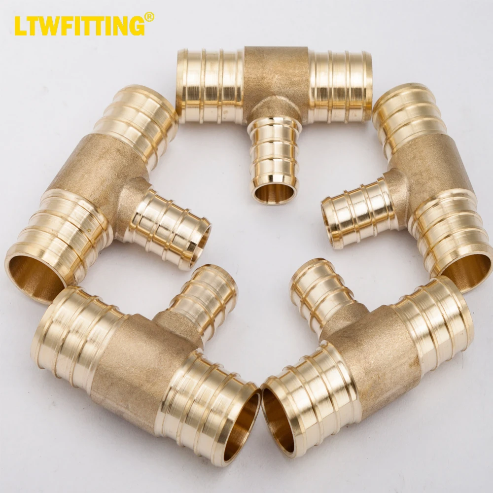 LTWFITTING Lead Free Brass PEX Crimp Fitting 3/4-Inch x 3/4-Inch x 1/2-Inch PEX Tee (Pack of 5)