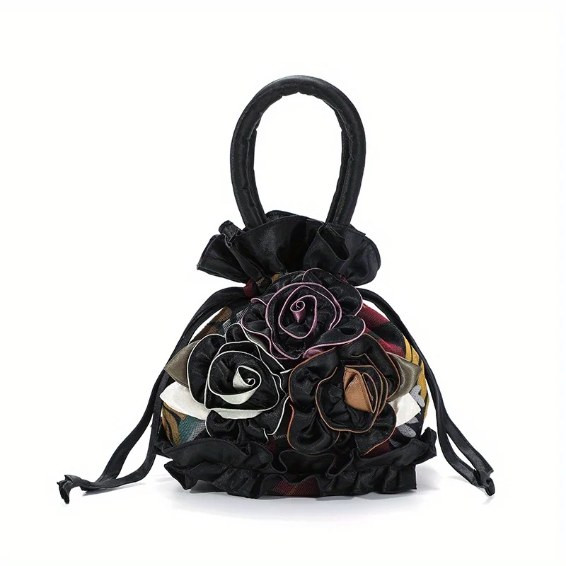 

Fashionable new soft lace storage coin purse 3D flower drawstring handbag lipstick and mobile phone storage pouch