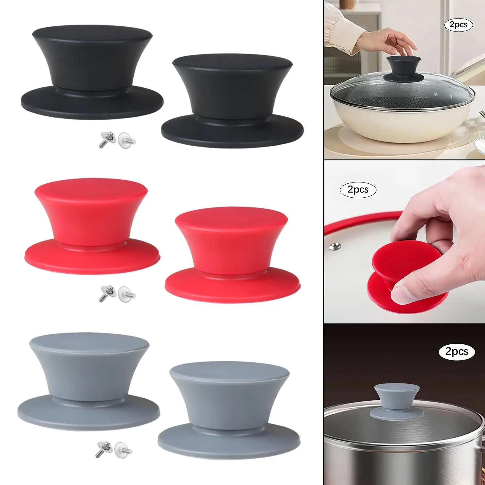 2Pcs Pot Lid Knobs Pan Lid Holding Handles Kitchen Cookware Cover Knobs with Screws Heat Resistant Universal for Slow Cookers