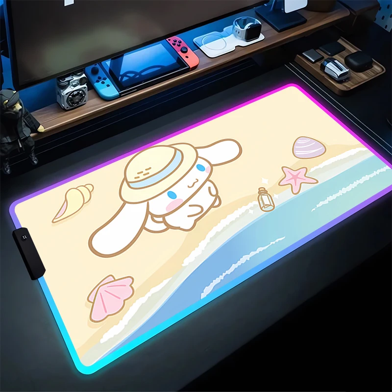 RGB Mouse Pad Cinnamoroll Non-Slip Rubber Edge locking mousepads Game play mats notebook computer With Backlit Home Decor Sanrio