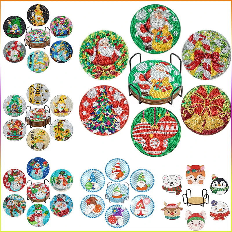 

CHENISTORY 6Pcs Diamond Painting Coasters with Holder Santa Claus Diamond Art Coasters Diamond Small Painting Kits for Beginners