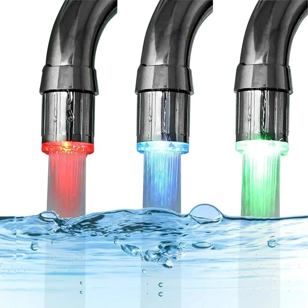 ZhangJi LED Luminous Faucet Tap Nozzle RGB Color Light Blinking Temperature Aerator Water Saving Kitchen Bathroom Accessories 2 piece stainless steel 120x30mm 1 5w led kitchen exhaust light 12v dc range cooker hood light bulb 20w halogen bulb equivalent