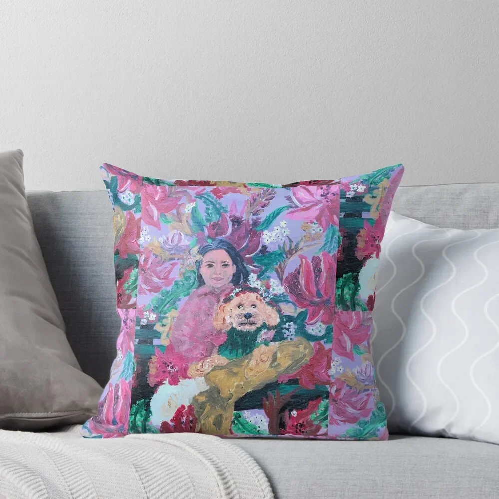 Poodle, Girl and Waratah Throw Pillow Sofa Cushions Cushion Cover For Sofa pillow