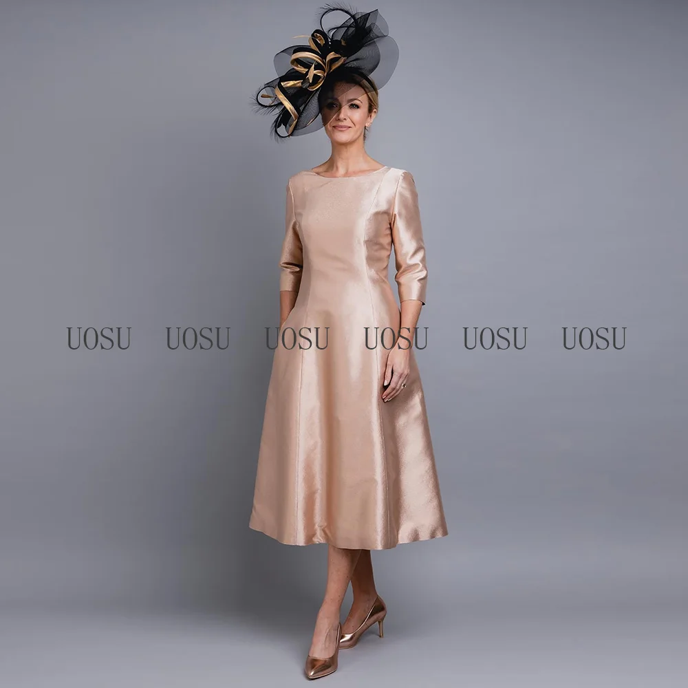 Vestidos de Madre de la novia para bodas, vestido de invitados de boda de línea A, longitud de té, mangas 2024, 3/4