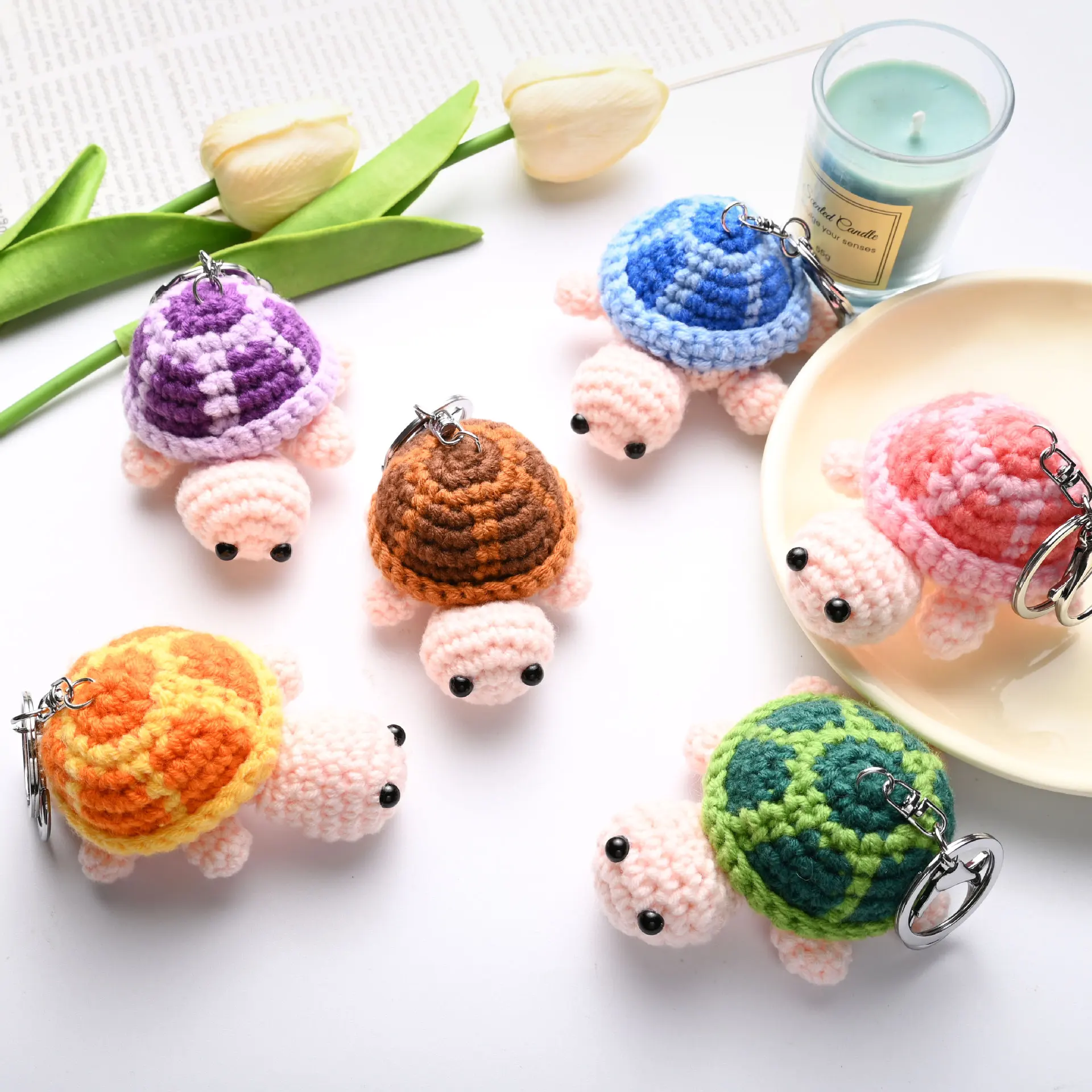 Pendant Cute Turtle Keychain Mini Funny For Kawaii Girls Cartoon Turtle Woolen Crocheted Doll Keychain Backpack Pendant Women's