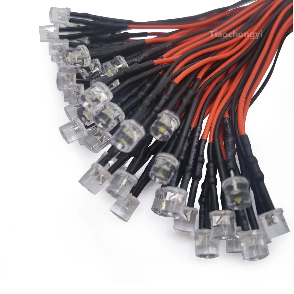 3 مللي متر 5 مللي متر 2pin LED سطح مسطح مستدير مسبق السلكية DC12-24V المياه واضح LED صمام ثنائي باعث للضوء أحمر أخضر أزرق أبيض مع حامل بلاستيك #3